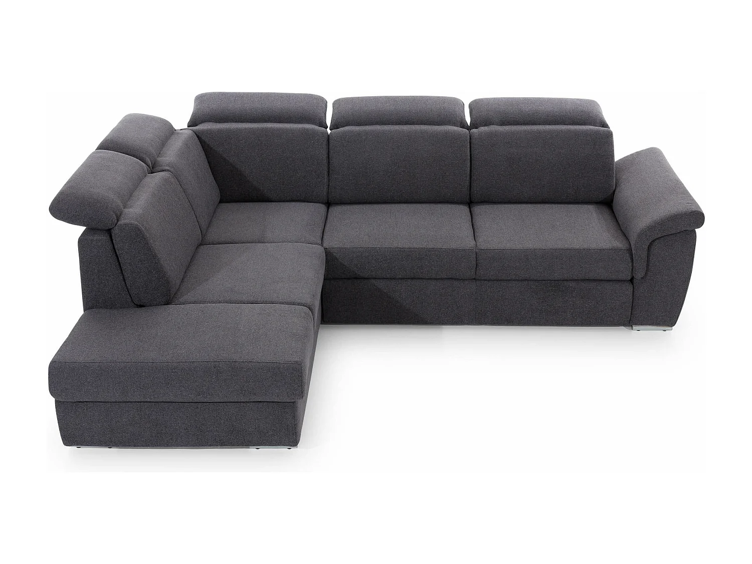 Canapé angle gauche convertible tissu gris chiné et simili blanc avec appuis-tête réglables Kepita 260cm