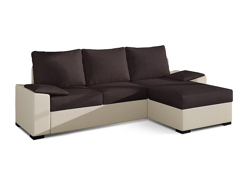 Converteerbare en omkeerbare hoekbank in beige imitatie en lichtbruin gemêleerde stof Luzo 245 cm