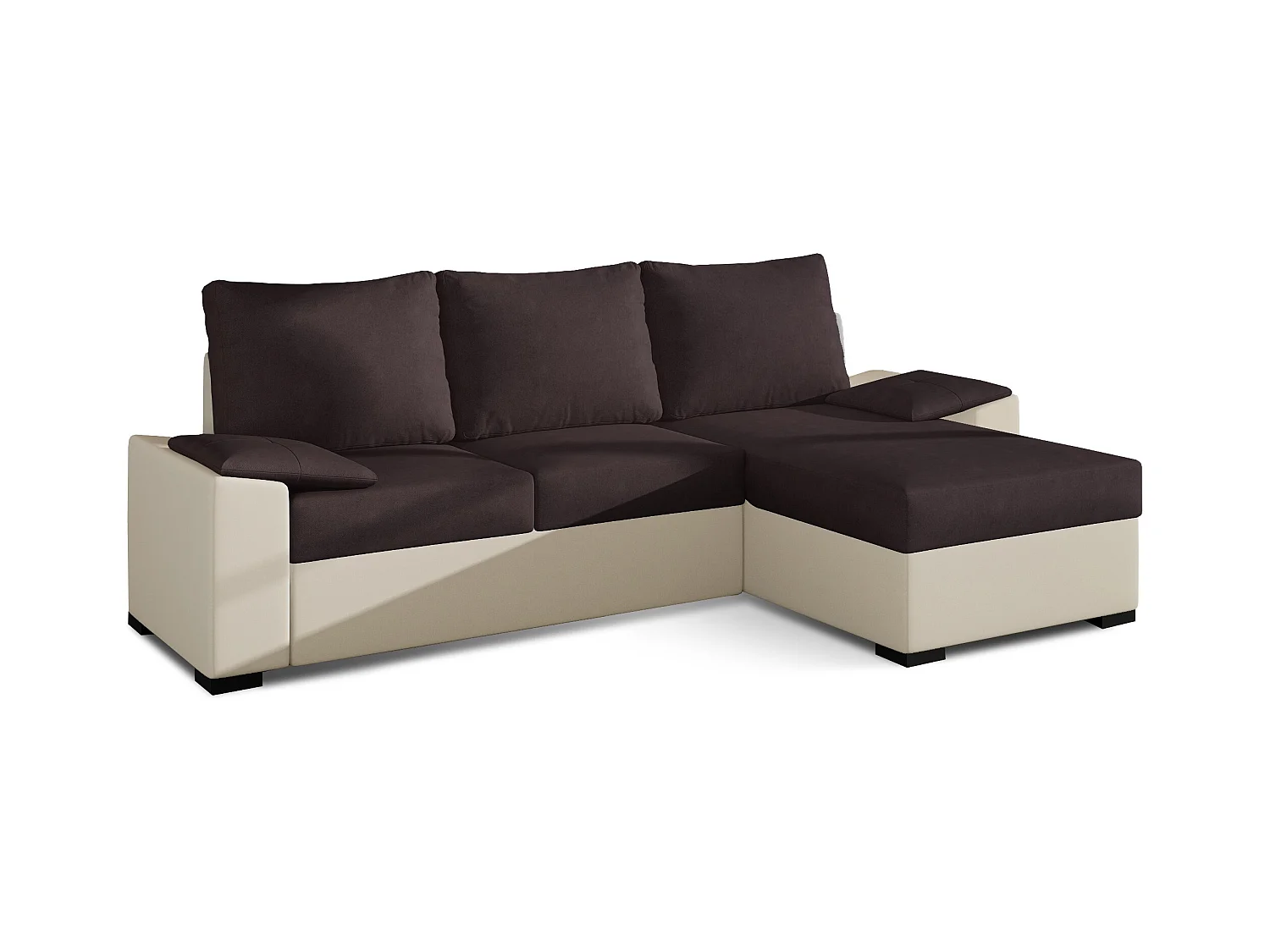 Canapé angle convertible et réversible simili beige et tissu marron clair chiné Luzo 245cm