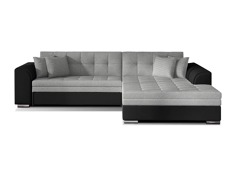 Canapé d'angle droit convertible 4 places tissu gris clair et simili noir Looka 295cm