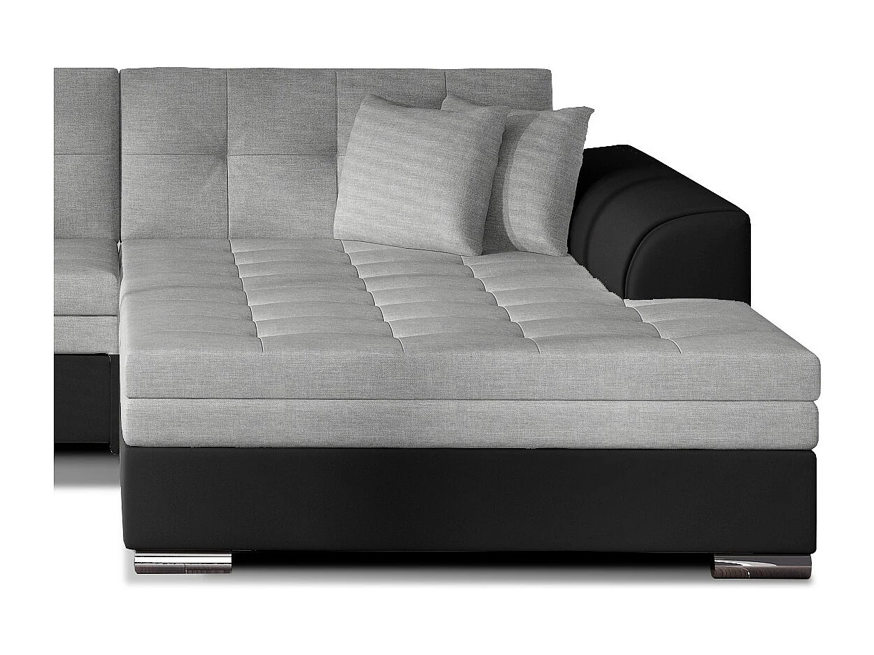 Canapé d'angle droit convertible 4 places tissu gris clair et simili noir Looka 295cm