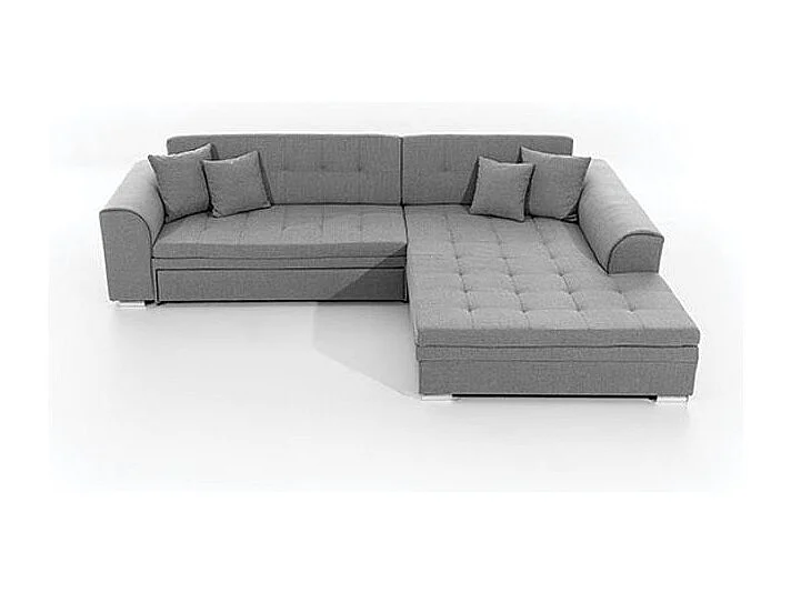 Canapé d'angle droit convertible 4 places tissu gris clair et simili noir Looka 295cm