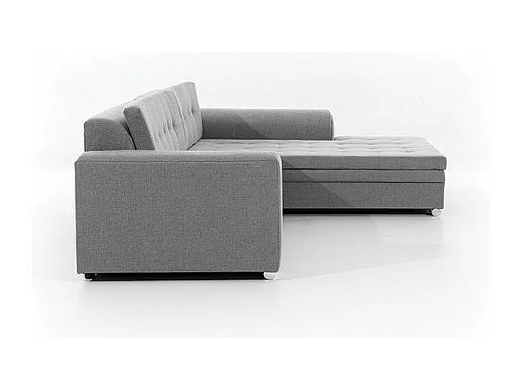 Canapé d'angle droit convertible 4 places tissu gris clair et simili noir Looka 295cm