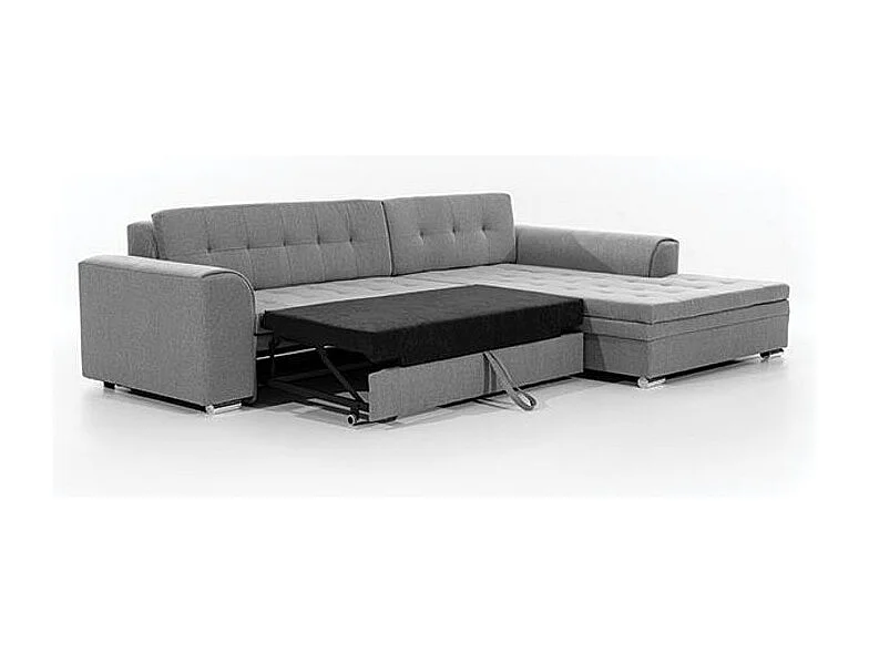 Canapé d'angle droit convertible 4 places tissu gris clair et simili noir Looka 295cm