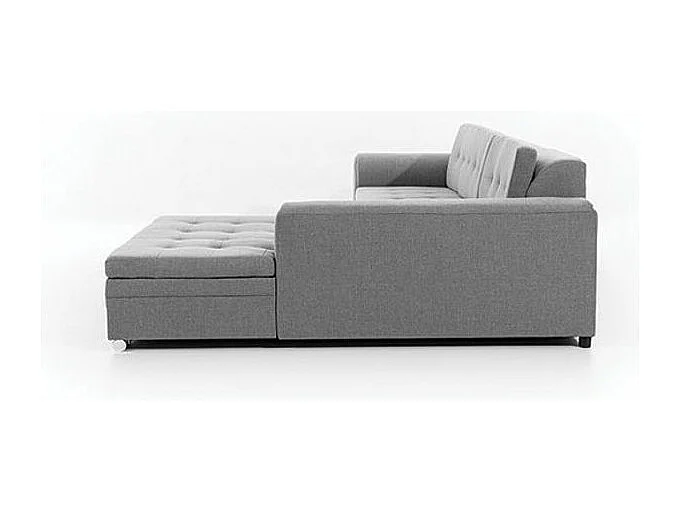 Canapé d'angle droit convertible 4 places tissu gris clair et simili noir Looka 295cm