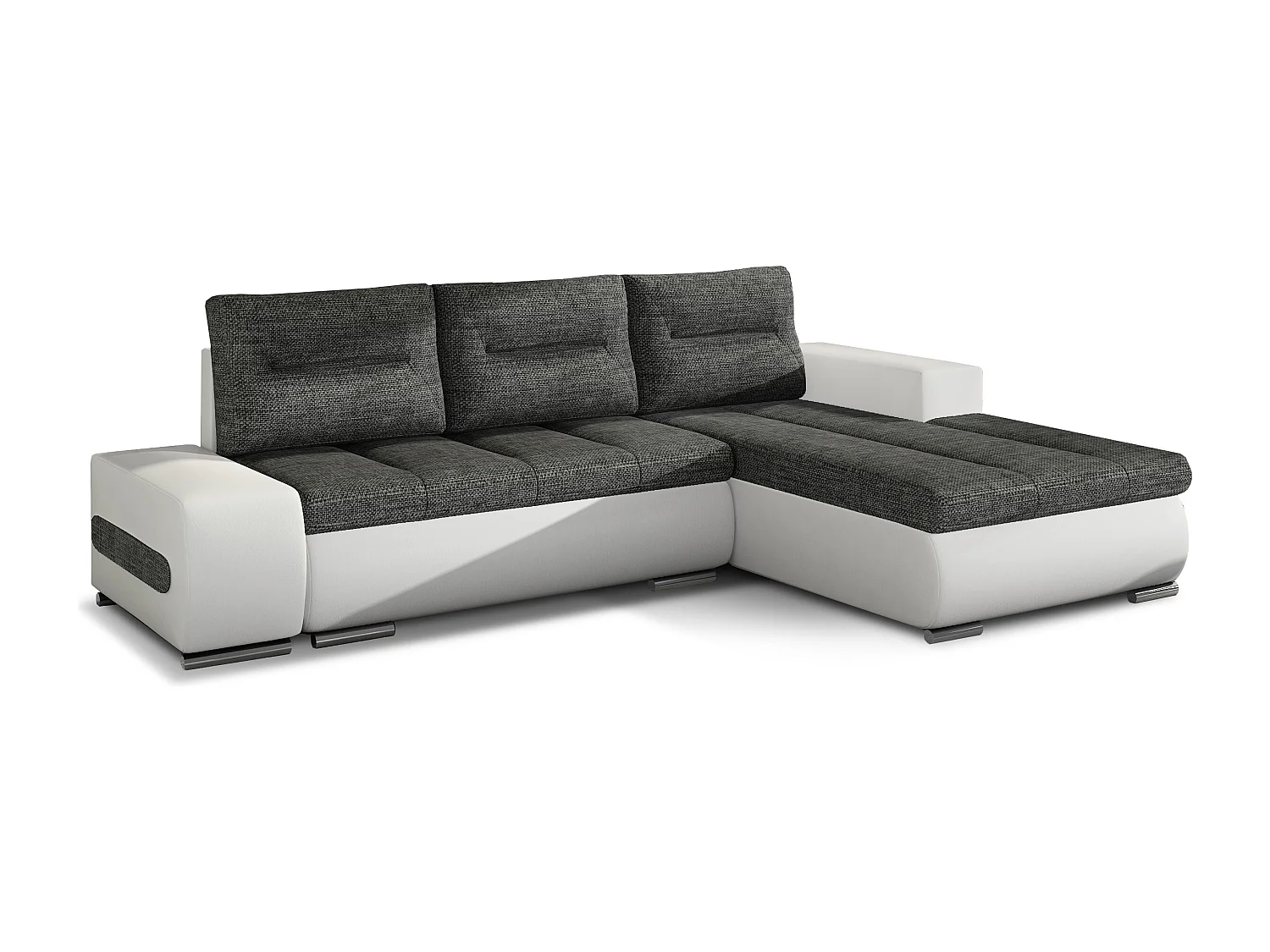 Canapé convertible angle droit tissu gris foncé et simili blanc Waker 275cm