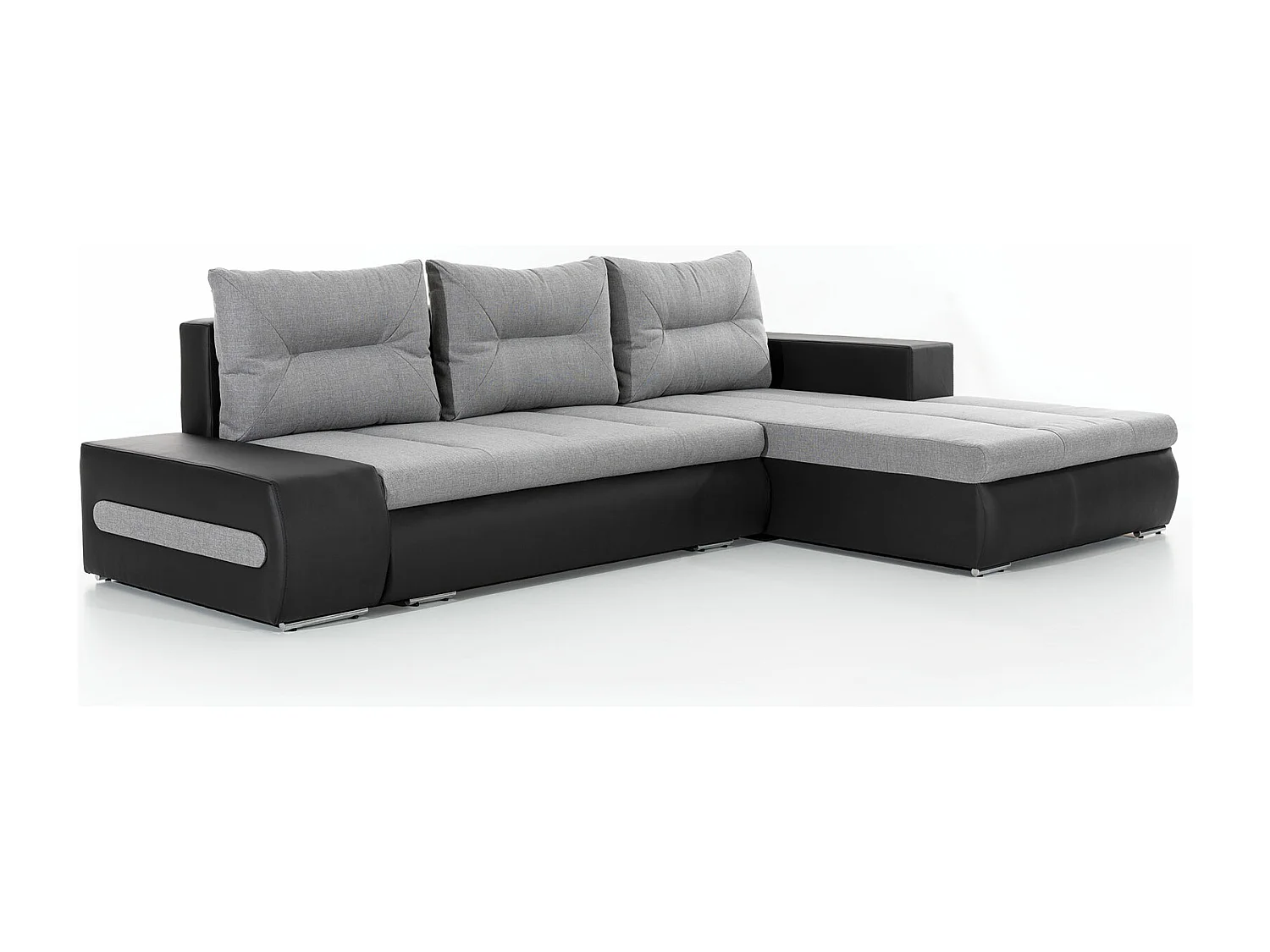 Canapé convertible angle droit tissu gris foncé et simili blanc Waker 275cm