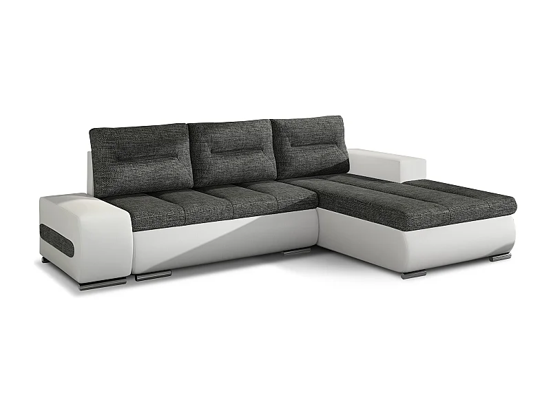 Canapé convertible angle droit tissu gris foncé et simili blanc Waker 275cm