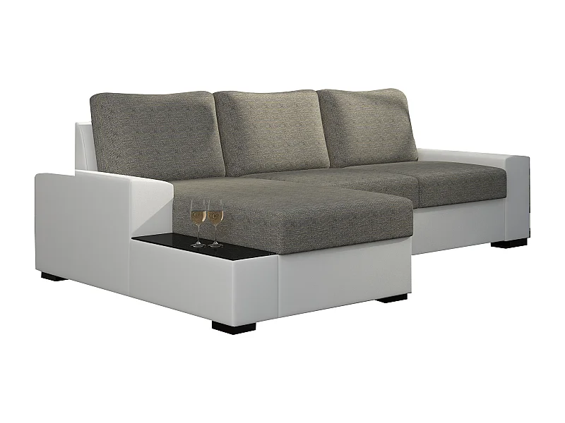 Canapé angle gauche convertible tissu gris chiné et simili blanc James 245cm