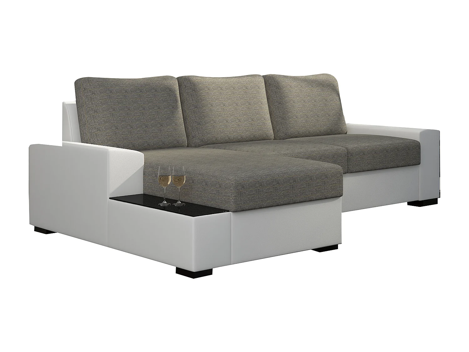 Canapé angle gauche convertible tissu gris chiné et simili blanc James 245cm