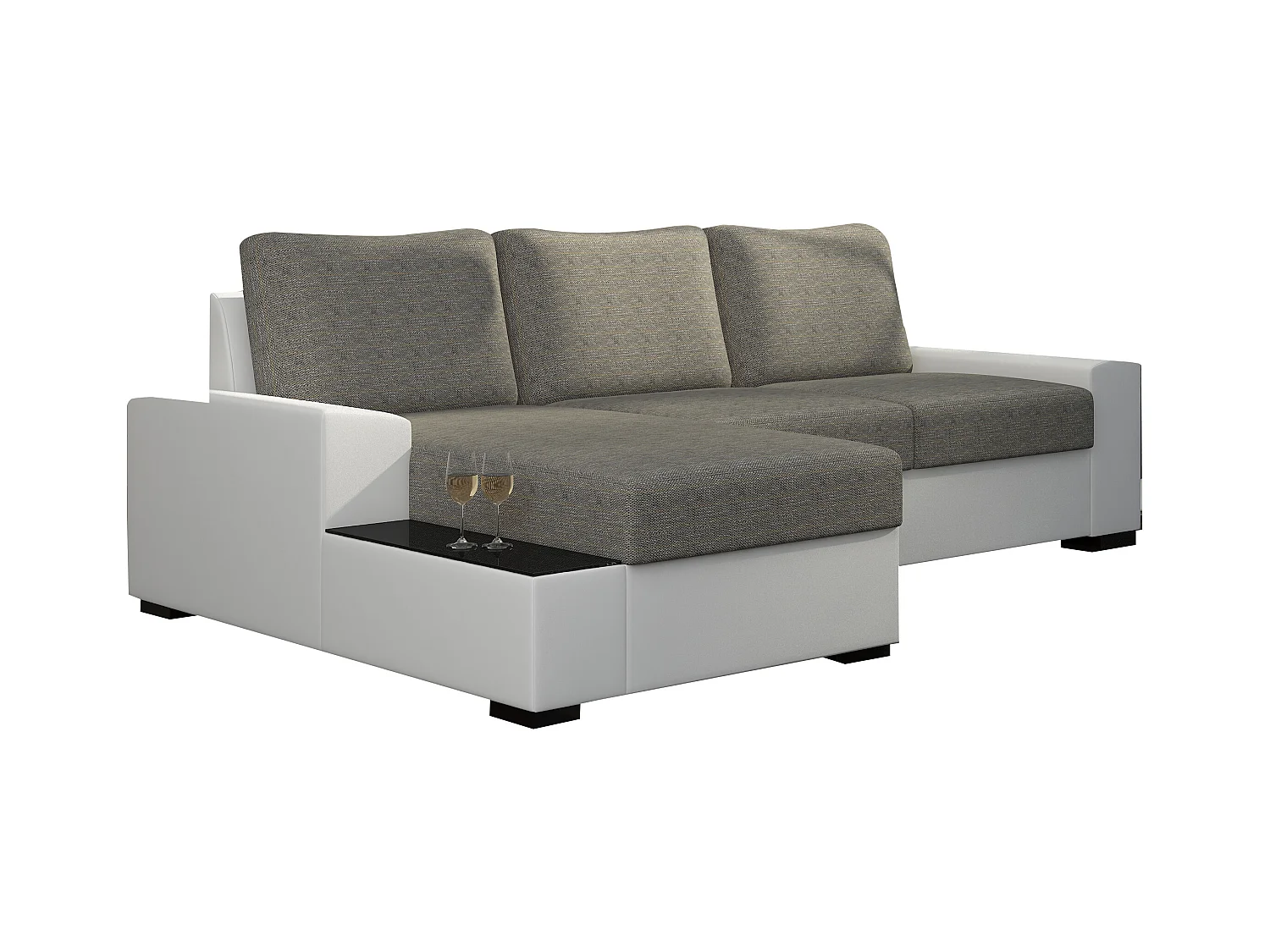 Canapé angle gauche convertible tissu gris chiné et simili blanc James 245cm