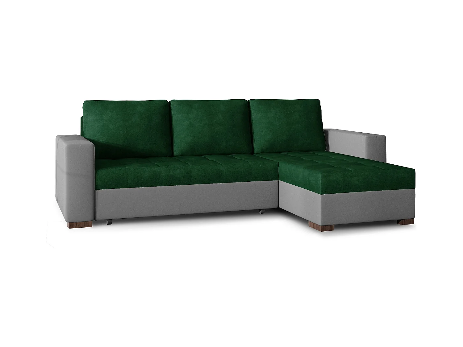 Canapé d'angle convertible et réversible velours vert foncé et simili cuir gris Zelly 237cm