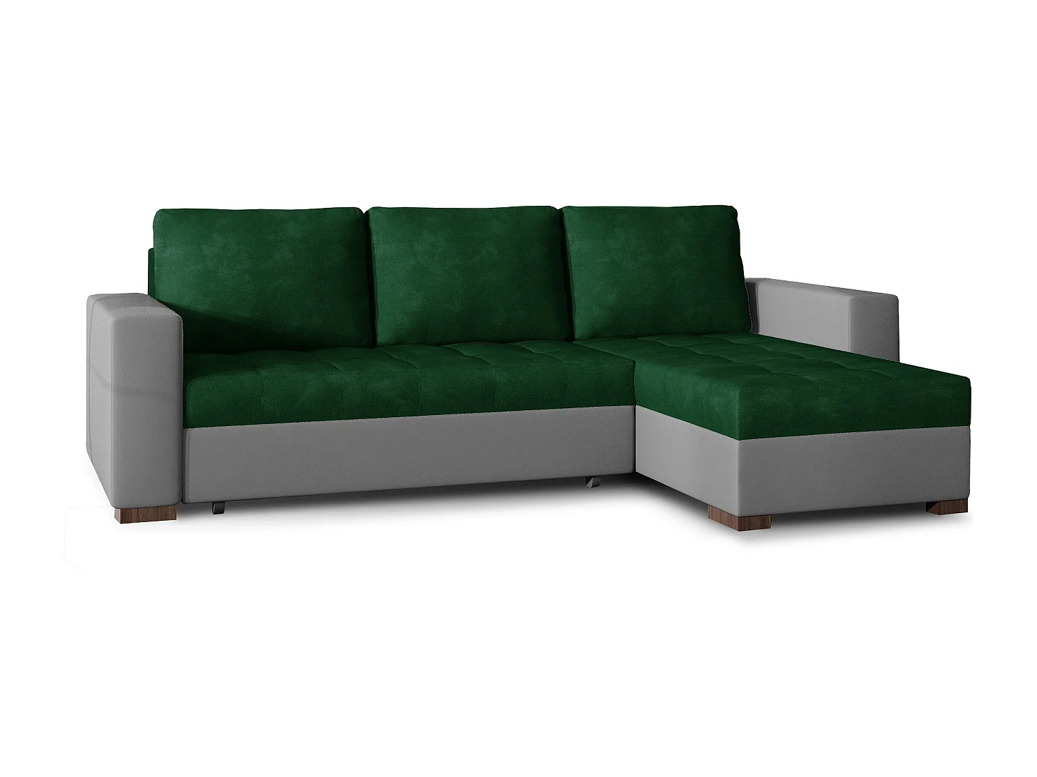 Canapé d'angle convertible et réversible velours vert foncé et simili cuir gris Zelly 237cm