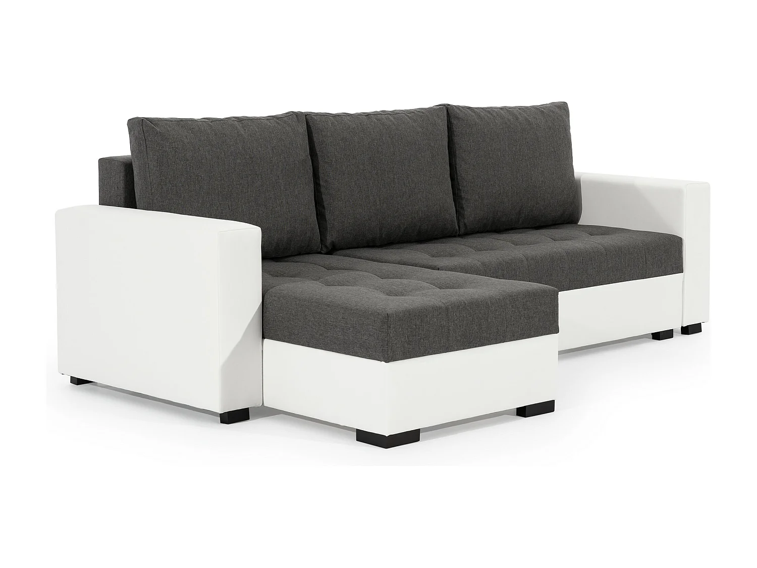 Canapé d'angle convertible et réversible velours vert foncé et simili cuir gris Zelly 237cm