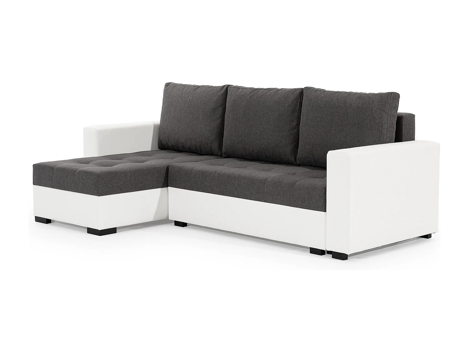 Canapé d'angle convertible et réversible velours vert foncé et simili cuir gris Zelly 237cm