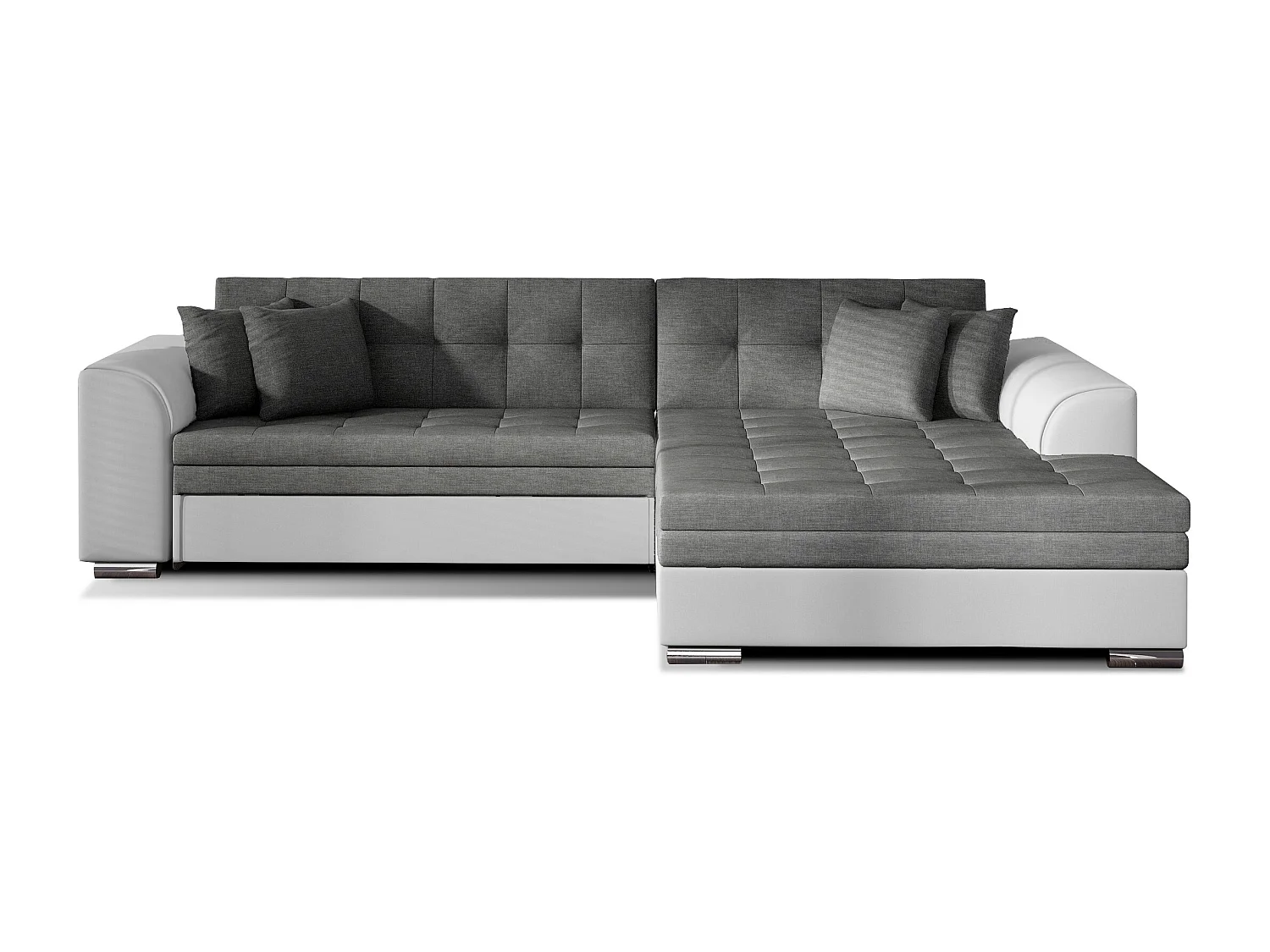 Canapé d'angle droit convertible 4 places tissu gris foncé et simili blanc Looka 295cm