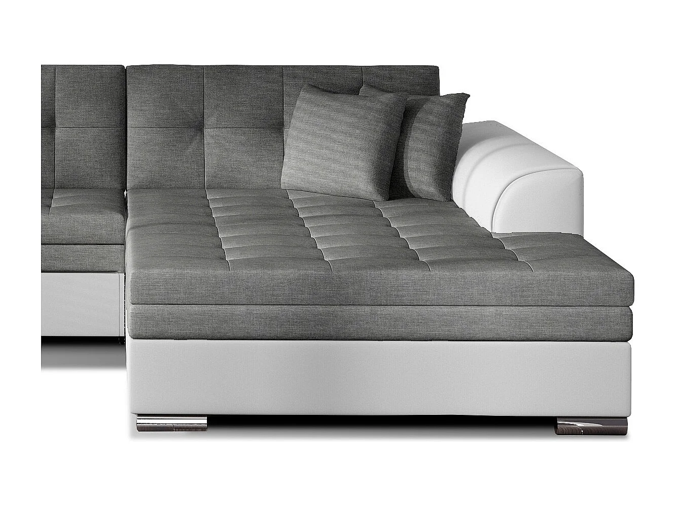 Canapé d'angle droit convertible 4 places tissu gris foncé et simili blanc Looka 295cm