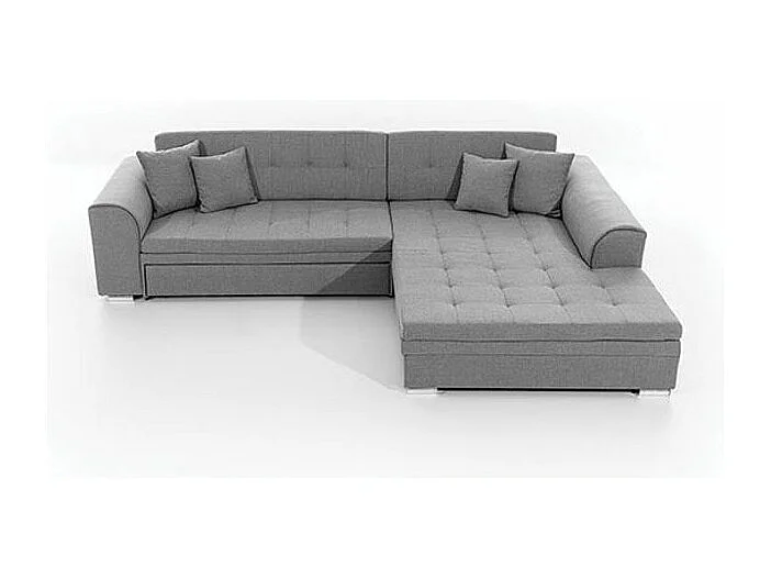 Canapé d'angle droit convertible 4 places tissu gris foncé et simili blanc Looka 295cm