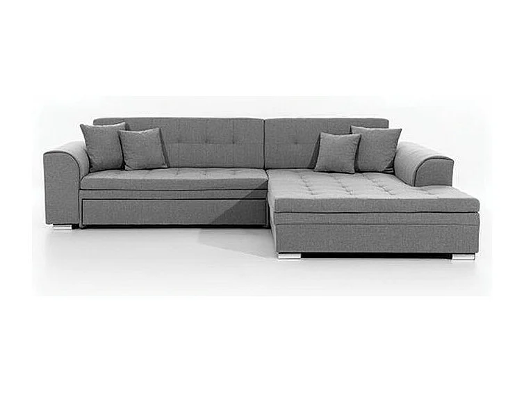 Canapé d'angle droit convertible 4 places tissu gris foncé et simili blanc Looka 295cm