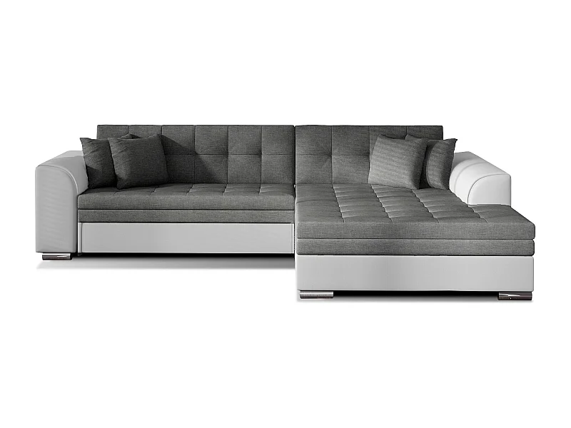 Canapé d'angle droit convertible 4 places tissu gris foncé et simili blanc Looka 295cm