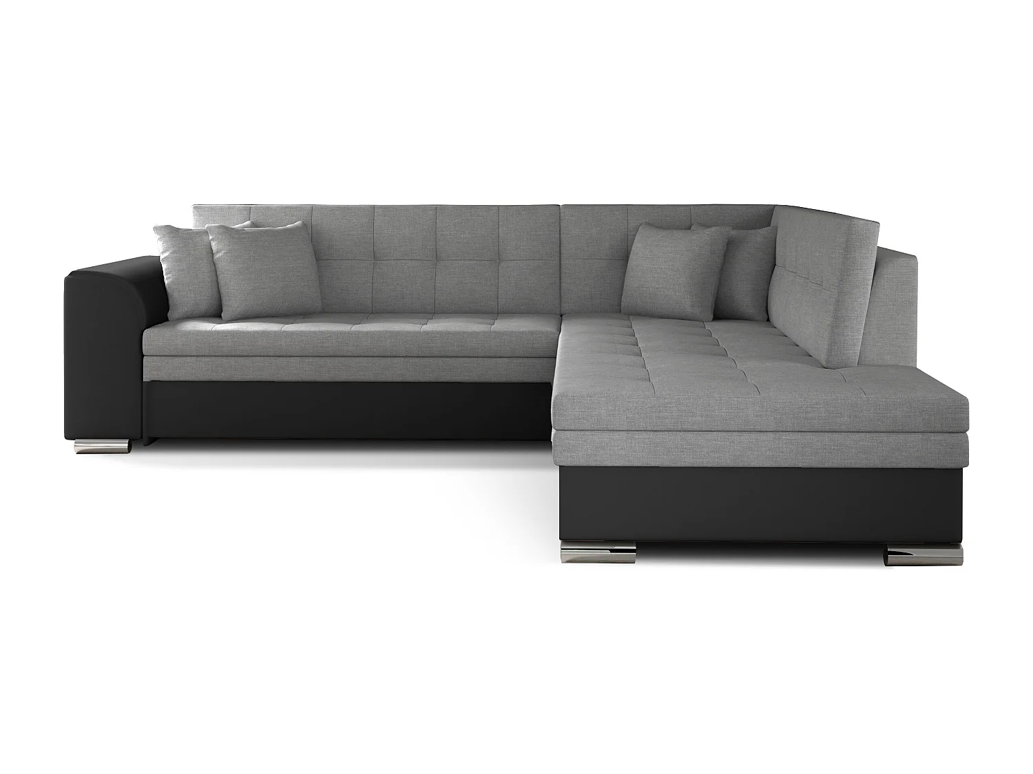 Canapé convertible angle droit tissu gris clair et simili noir Pika 260cm