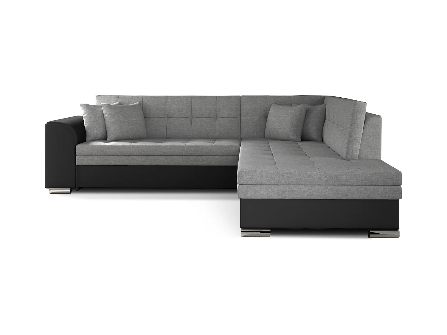 Canapé convertible angle droit tissu gris clair et simili noir Pika 260cm