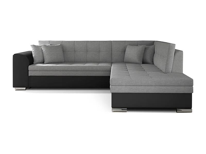 Canapé convertible angle droit tissu gris clair et simili noir Pika 260cm