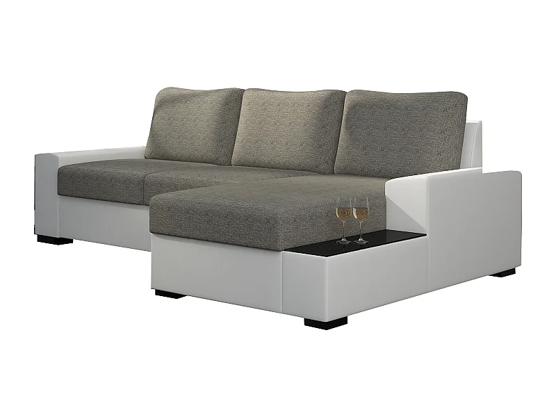 Canapé angle droit convertible tissu gris chiné et simili blanc James 245cm