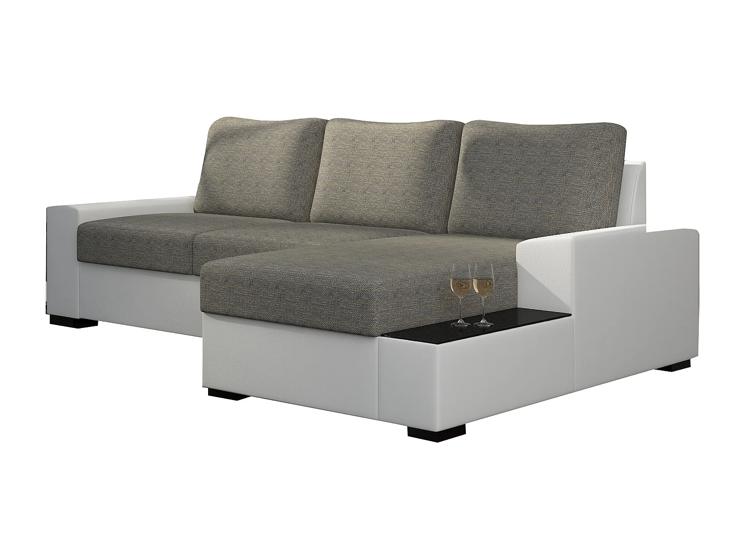 Canapé angle droit convertible tissu gris chiné et simili blanc James 245cm