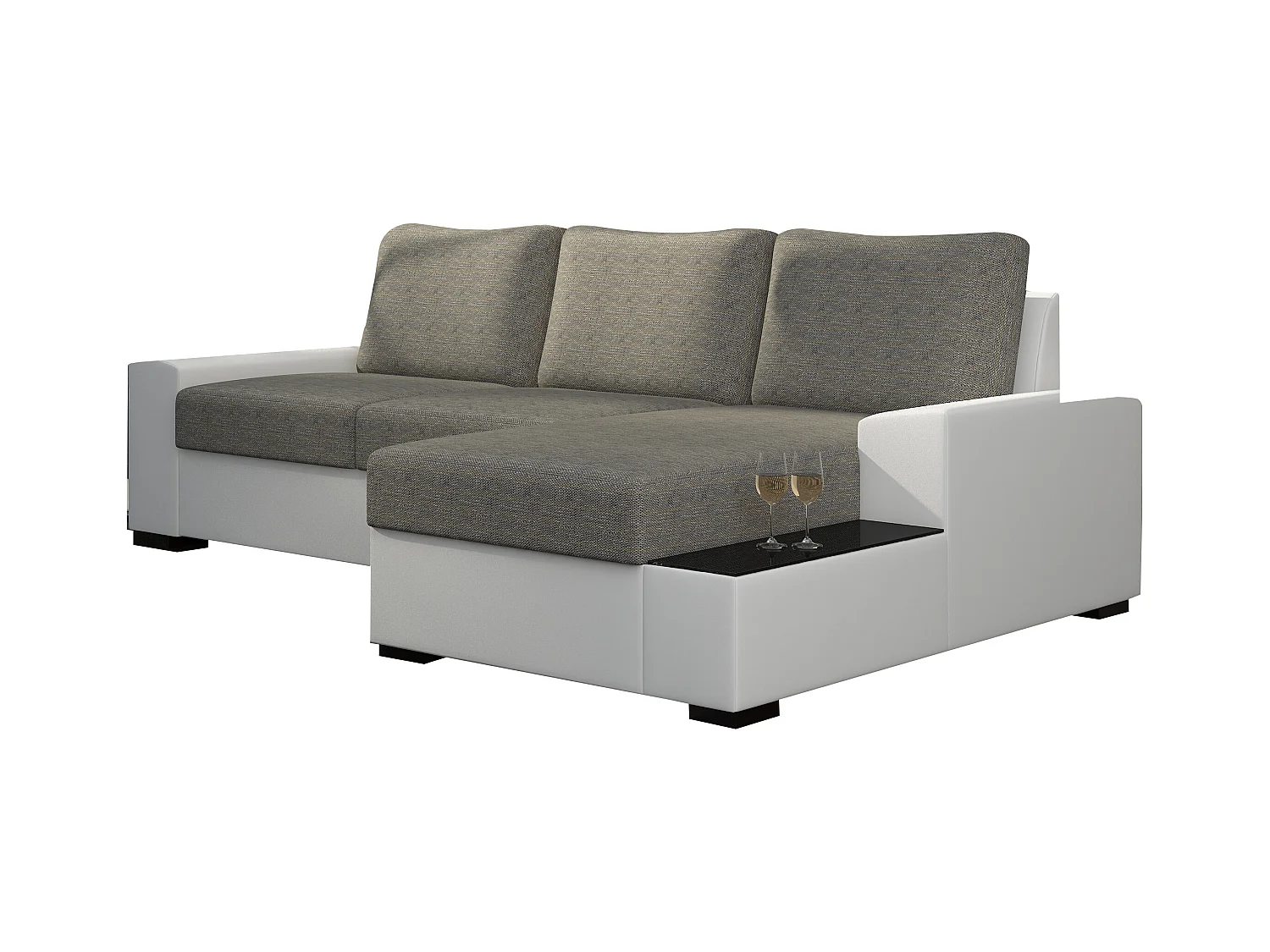 Canapé angle droit convertible tissu gris chiné et simili blanc James 245cm