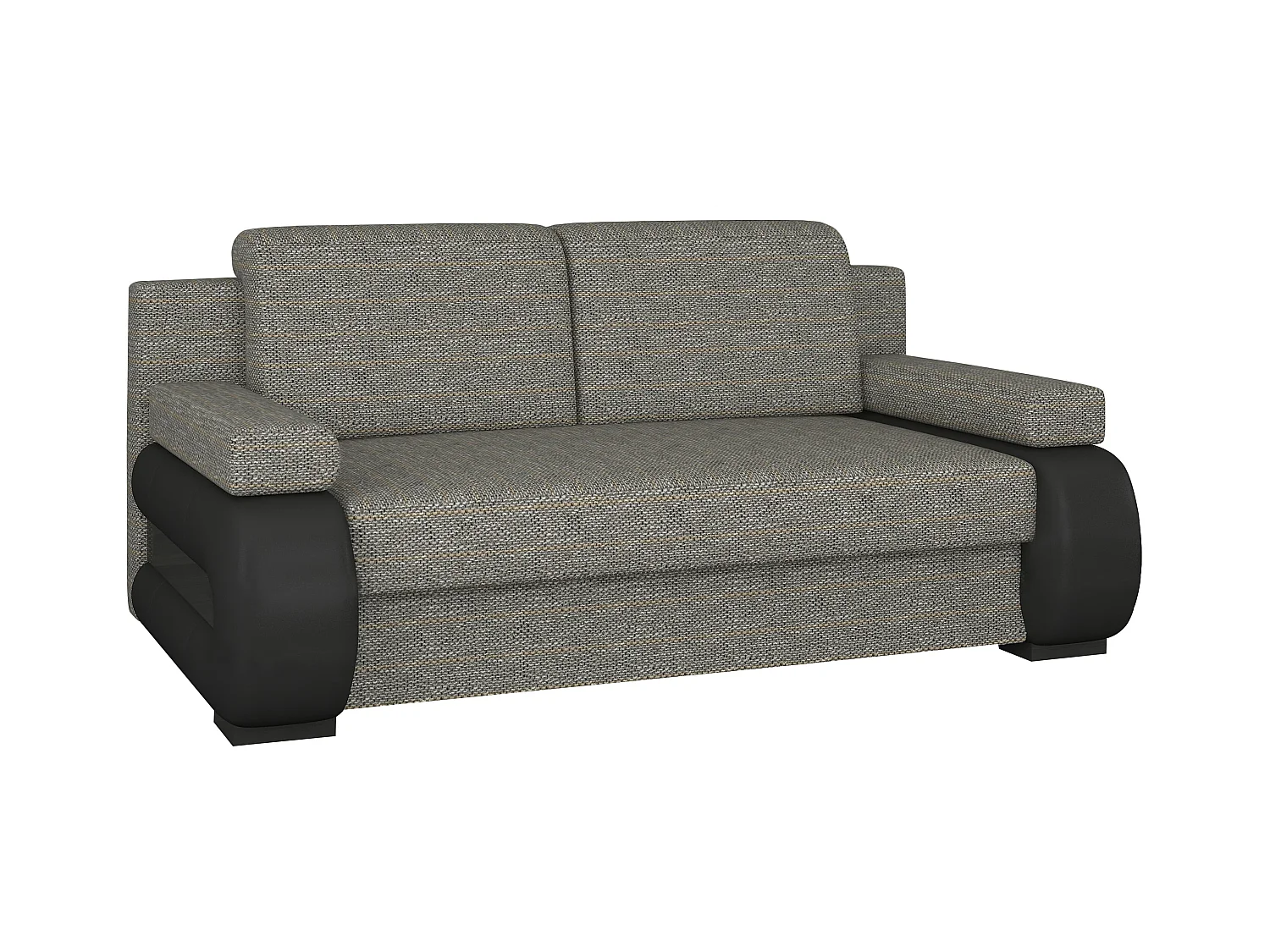 Canapé convertible 2 places tissu gris chiné et simili cuir noir Korina 202cm