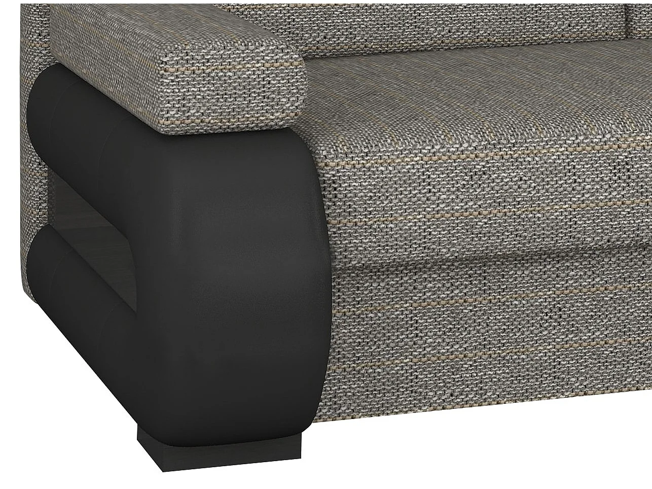 2-zits slaapbank in gemêleerde grijze stof en zwart kunstleer Korina 202 cm