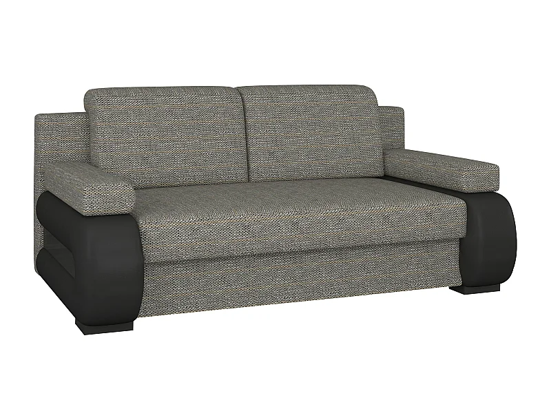 Canapé convertible 2 places tissu gris chiné et simili cuir noir Korina 202cm