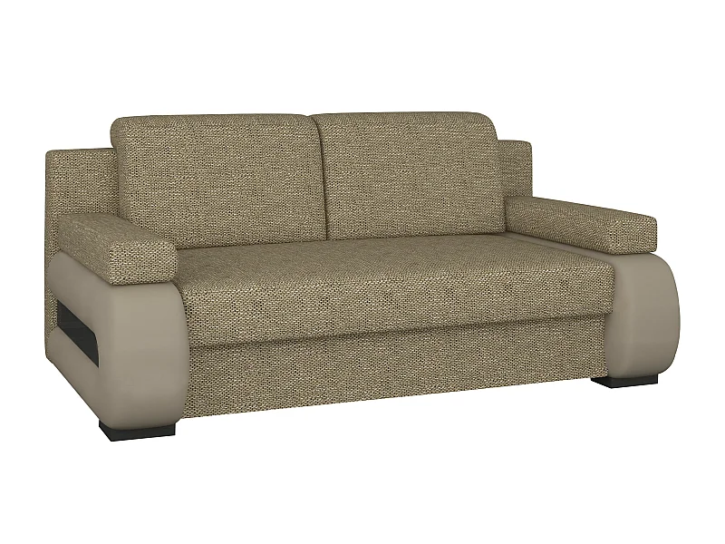 2-zits slaapbank in gemêleerde beige stof en lichtbeige kunstleer Korina 202 cm