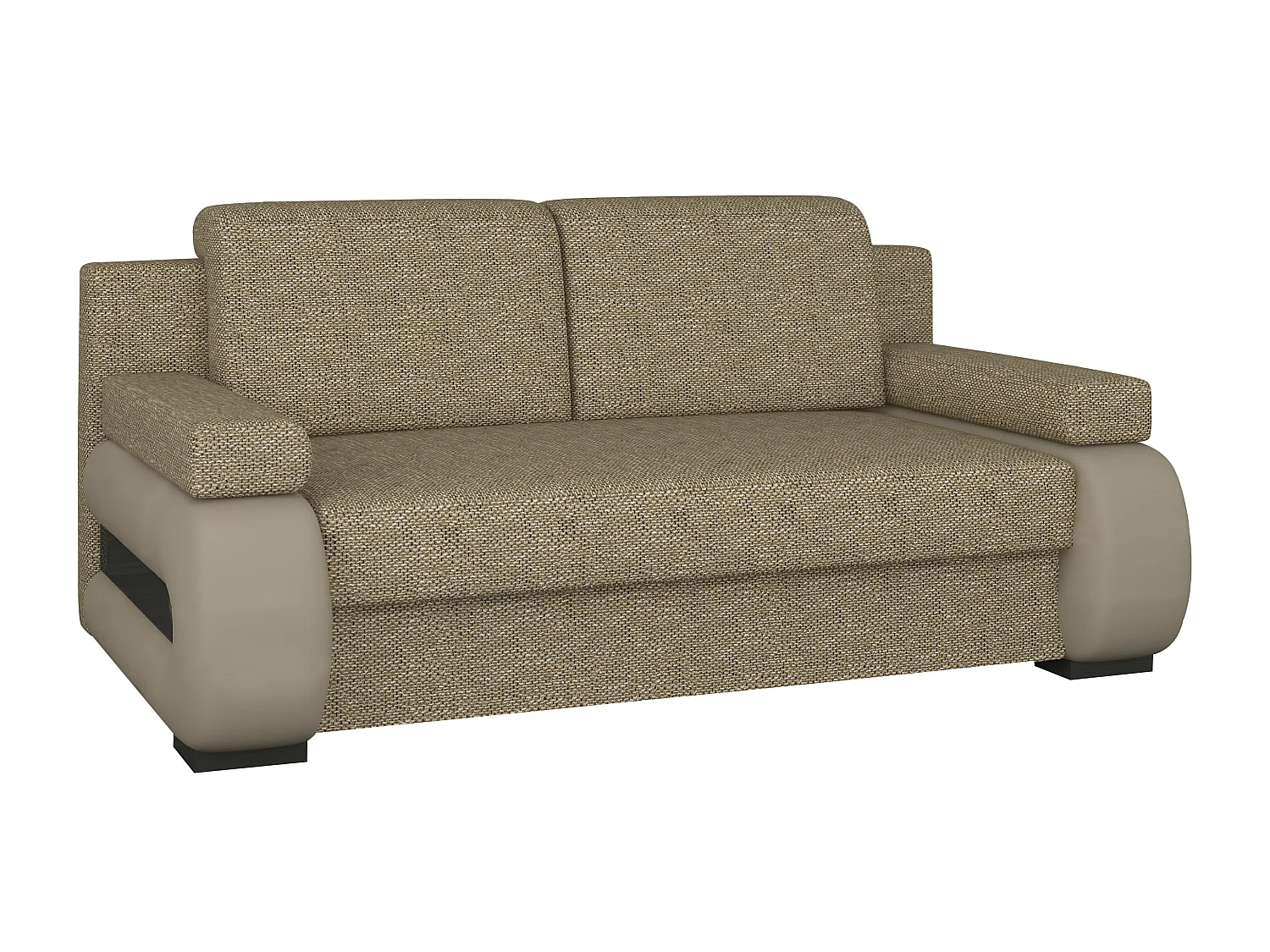 2-zits slaapbank in gemêleerde beige stof en lichtbeige kunstleer Korina 202 cm