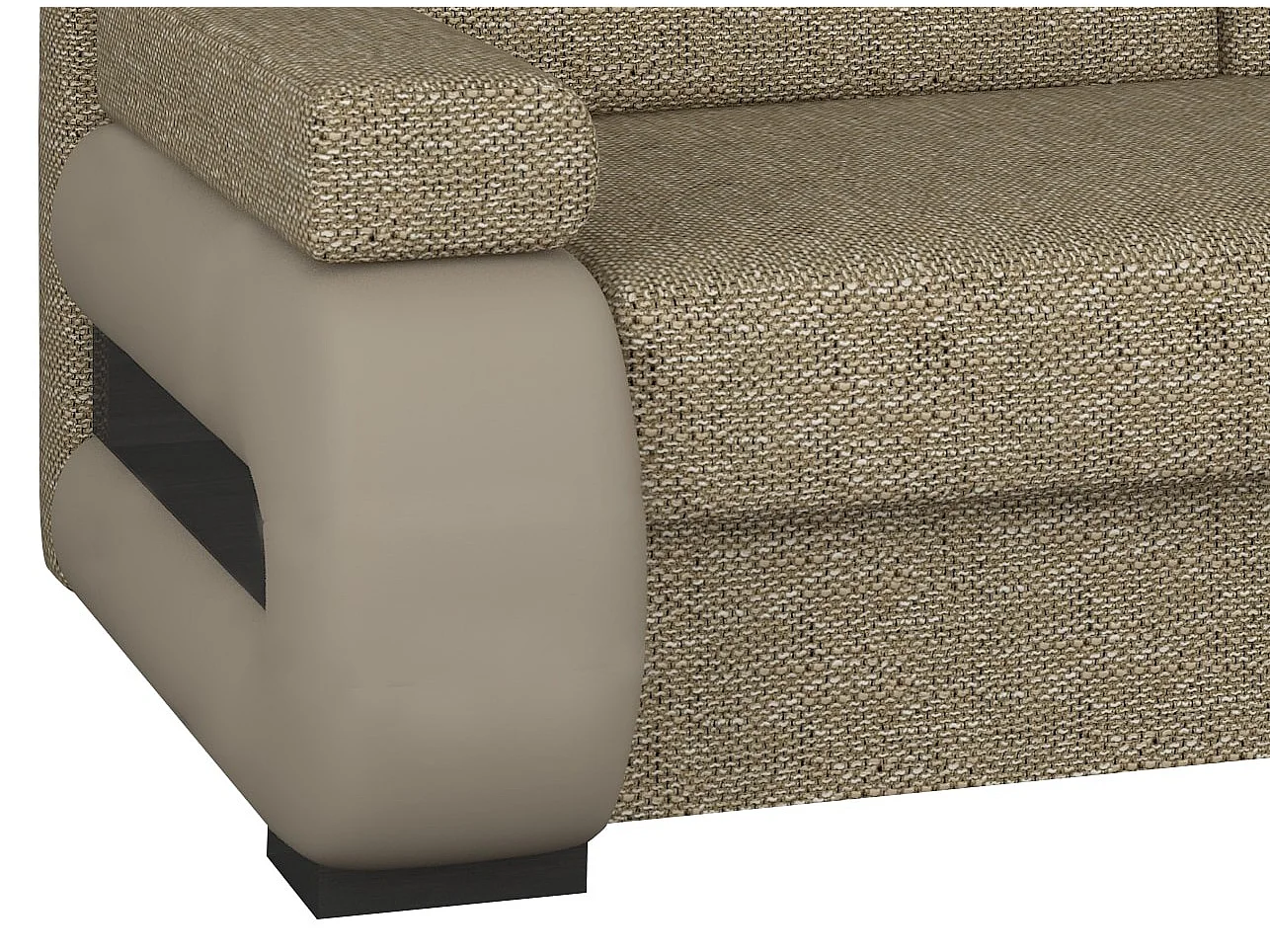 2-zits slaapbank in gemêleerde beige stof en lichtbeige kunstleer Korina 202 cm