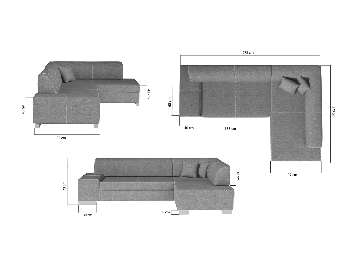 Canapé convertible angle gauche simili cuir beige et tissu beige clair chiné Polky 272cm