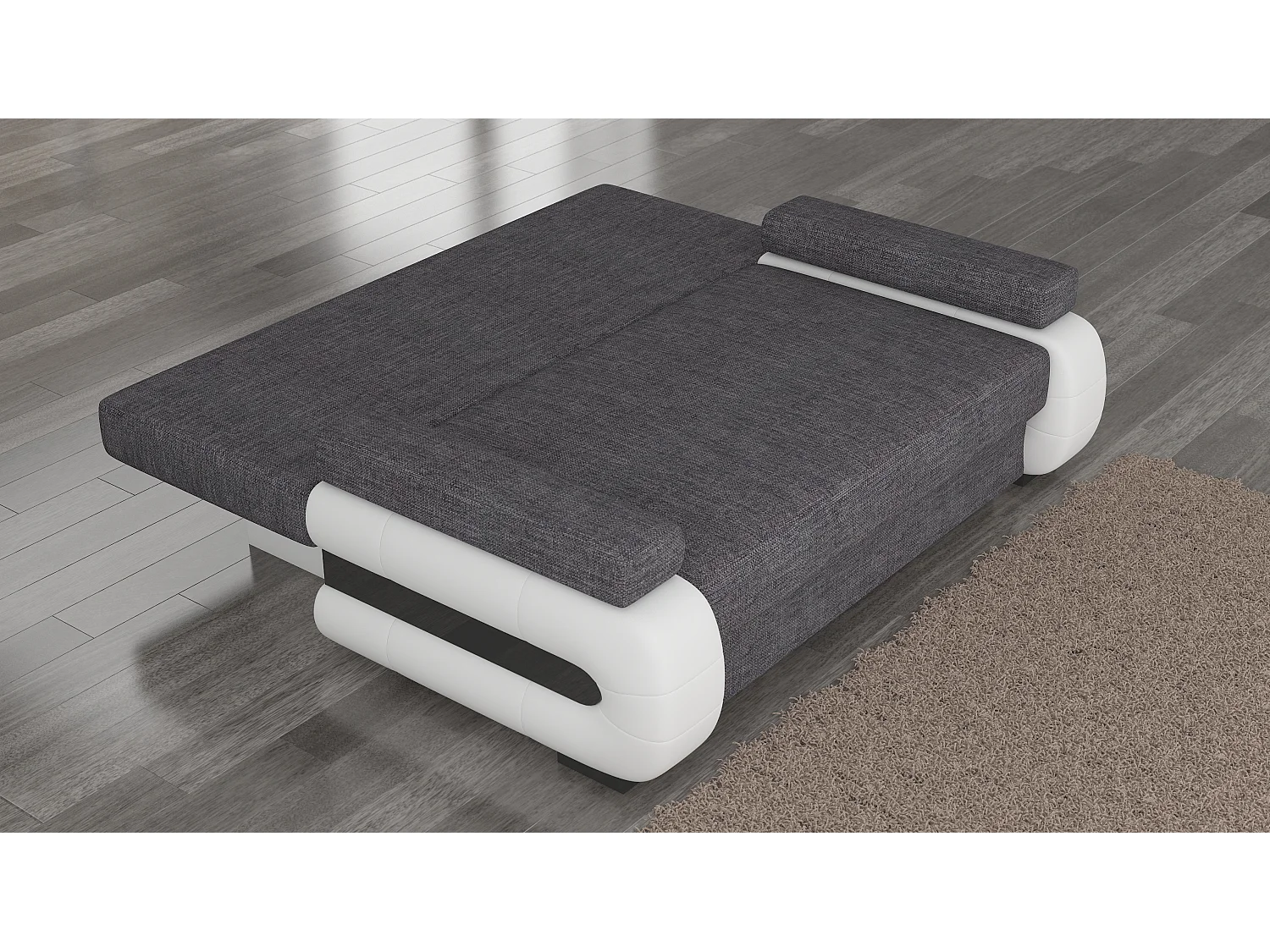 Canapé convertible 2 places tissu anthracite et simili cuir noir Korina 202cm