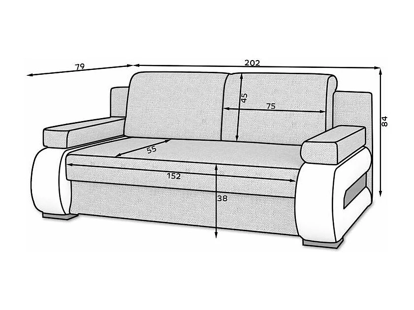 Canapé convertible 2 places tissu anthracite et simili cuir noir Korina 202cm