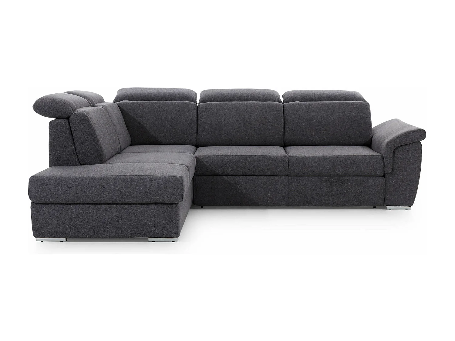 Canapé angle gauche convertible tissu beige chiné et simili marron avec appuis-tête réglables Kepita 260cm