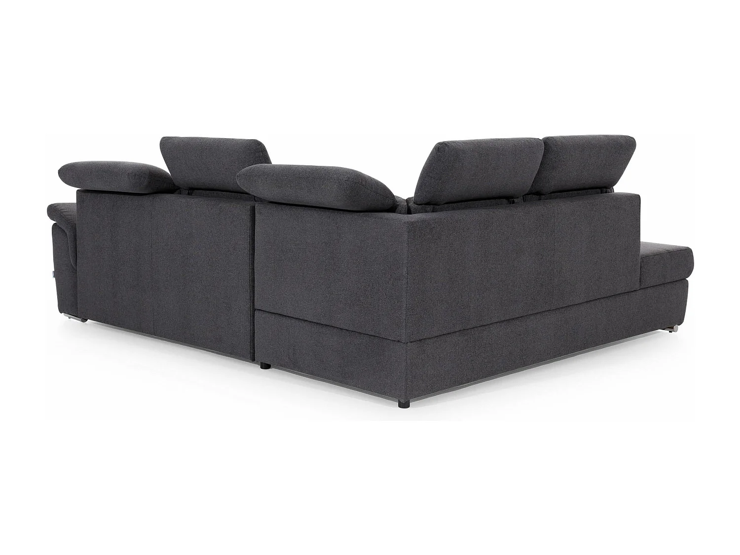 Canapé angle gauche convertible tissu beige chiné et simili marron avec appuis-tête réglables Kepita 260cm