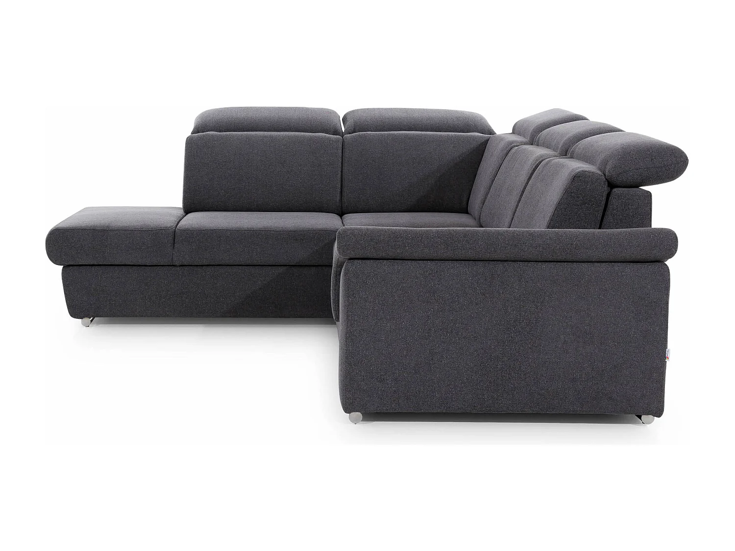 Canapé angle gauche convertible tissu beige chiné et simili marron avec appuis-tête réglables Kepita 260cm