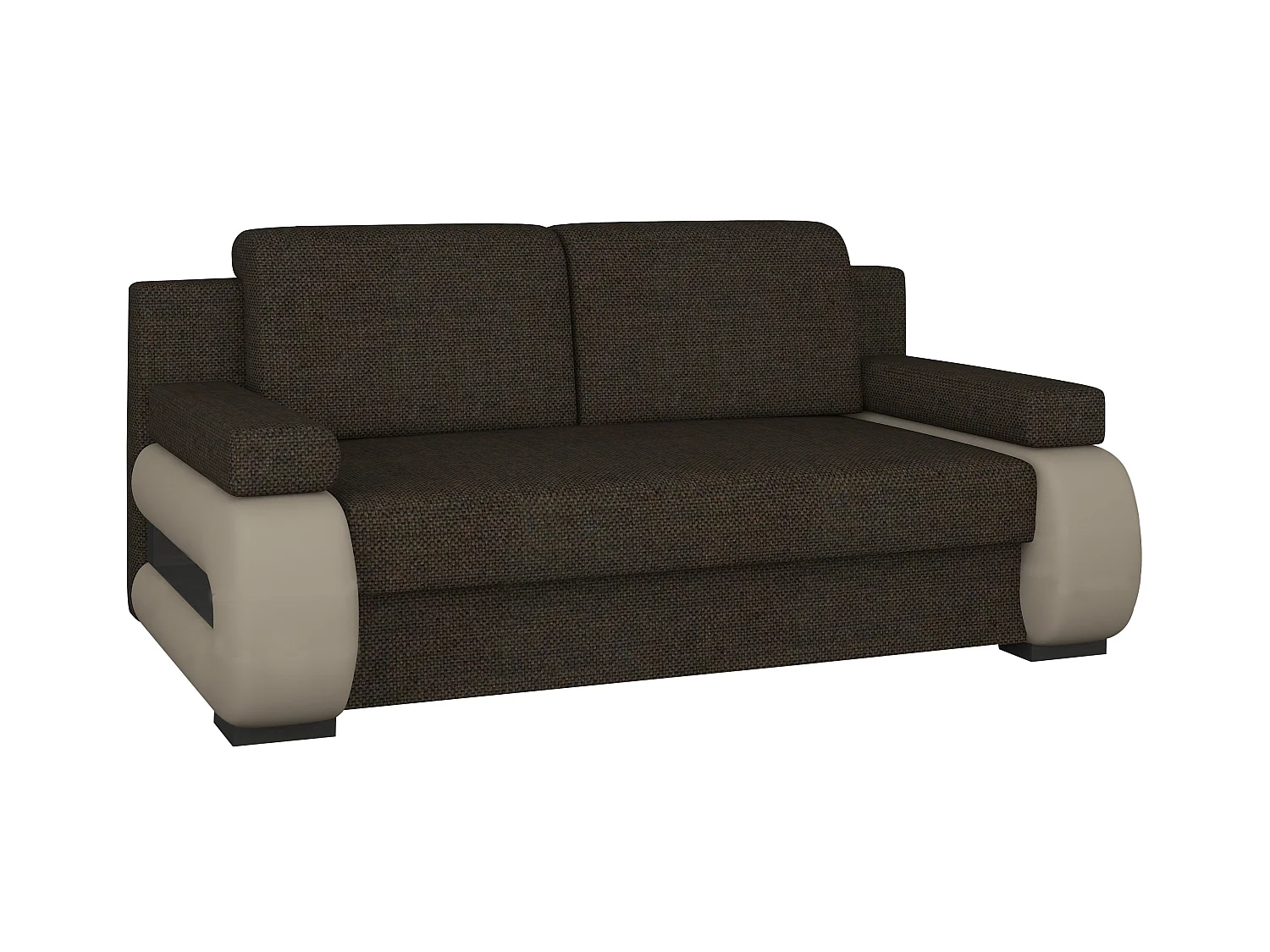 Canapé convertible 2 places tissu marron et simili cuir beige Korina 202cm