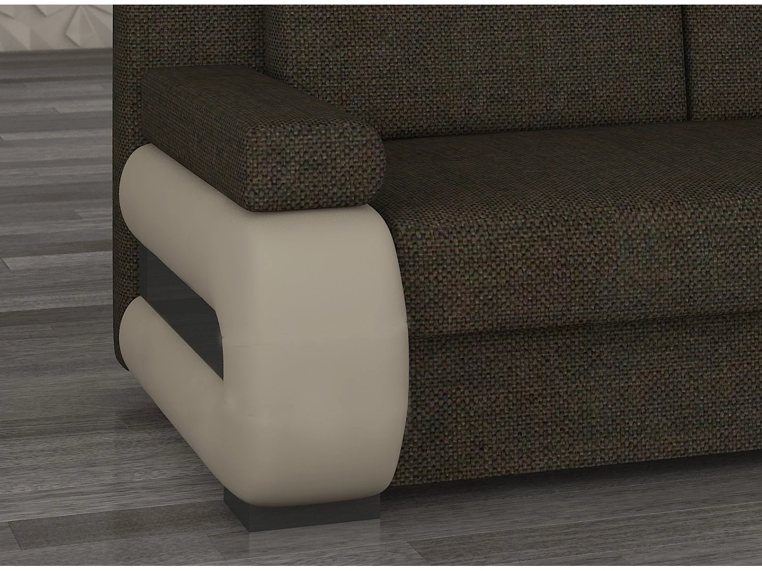 2-zits slaapbank in bruine stof en beige kunstleer Korina 202 cm