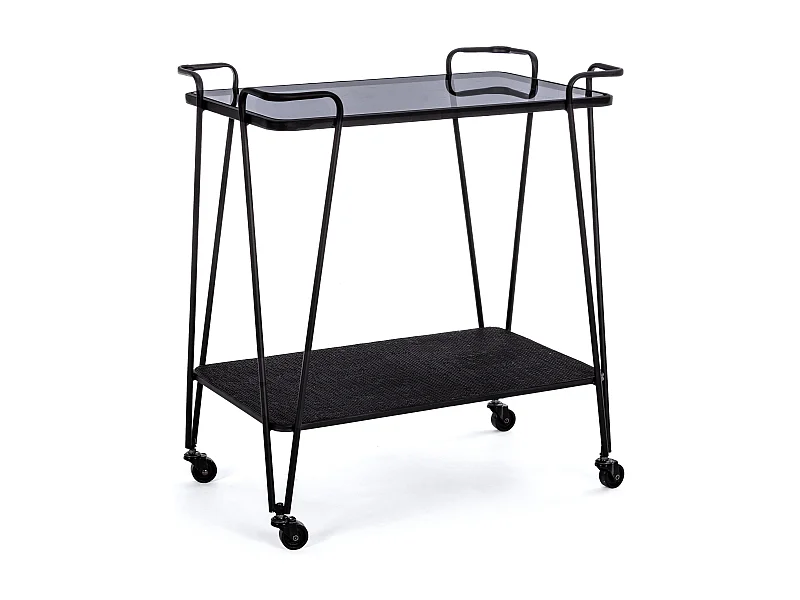 Desserte sur roulettes verre trempé et acier noir Zira L 60cm