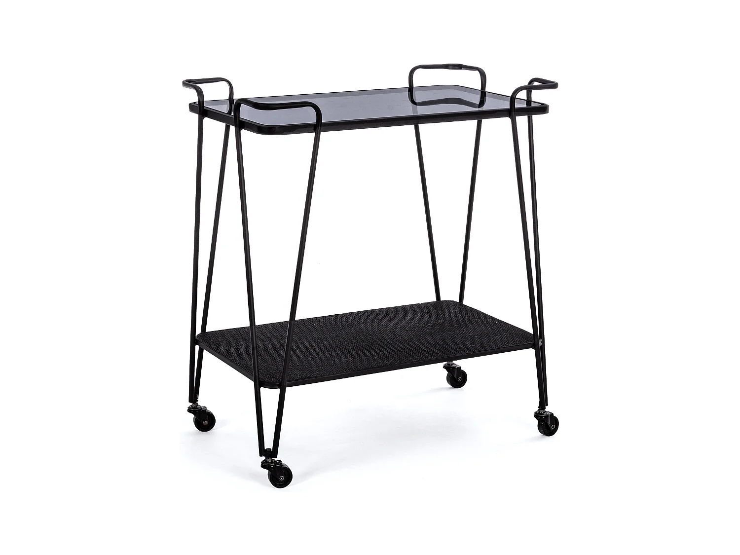 Trolley op wielen van gehard glas en zwart staal Zira L 60 cm