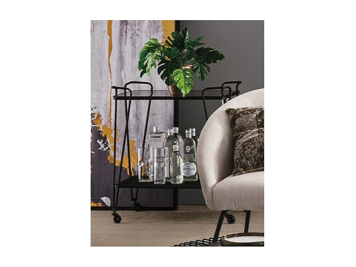 Desserte sur roulettes verre trempé et acier noir Zira L 60cm