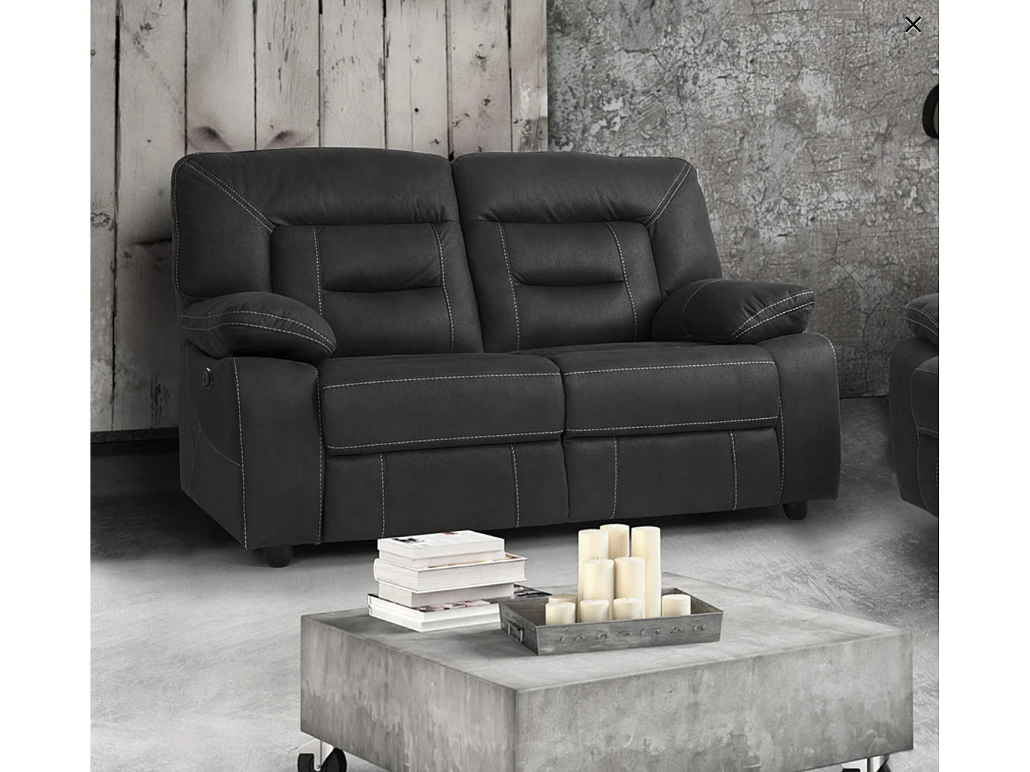 Canapé de relaxation en nubuck gris foncé Korsa-2 places relax électrique