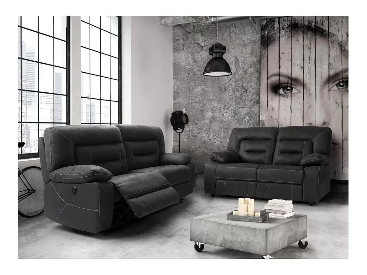 Korsa donkergrijze nubuck relaxbank-Aantal plaatsen) 2 elektrische relaxstoelen