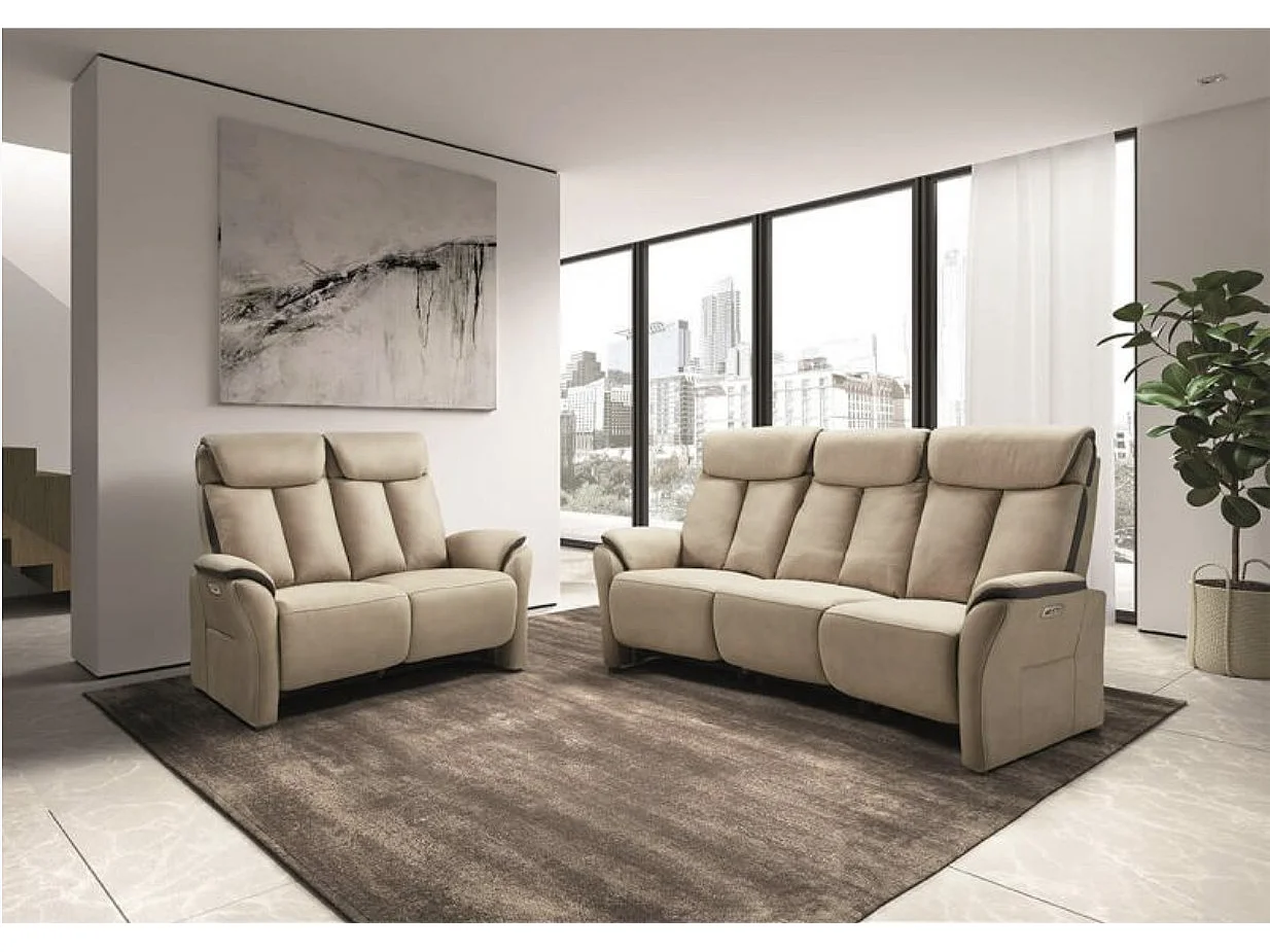 Canapé de relaxation en nubuck Kondort-Beige-2 places relax électrique